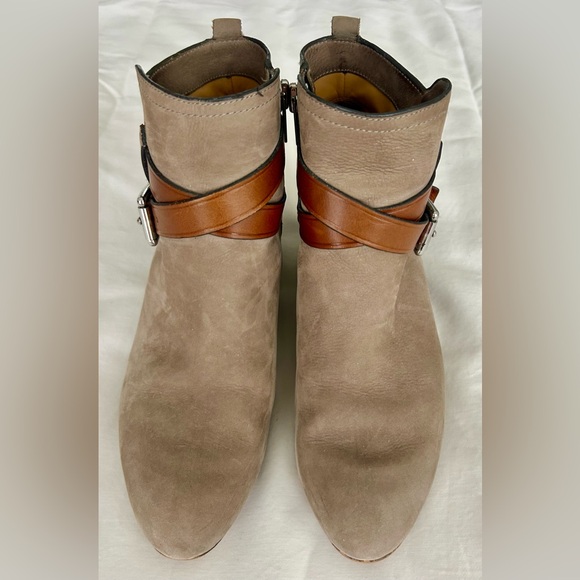 Coach Pauline Taupe Suede Ankle Boots with Brown Leather Strap - Picture 2 of 8